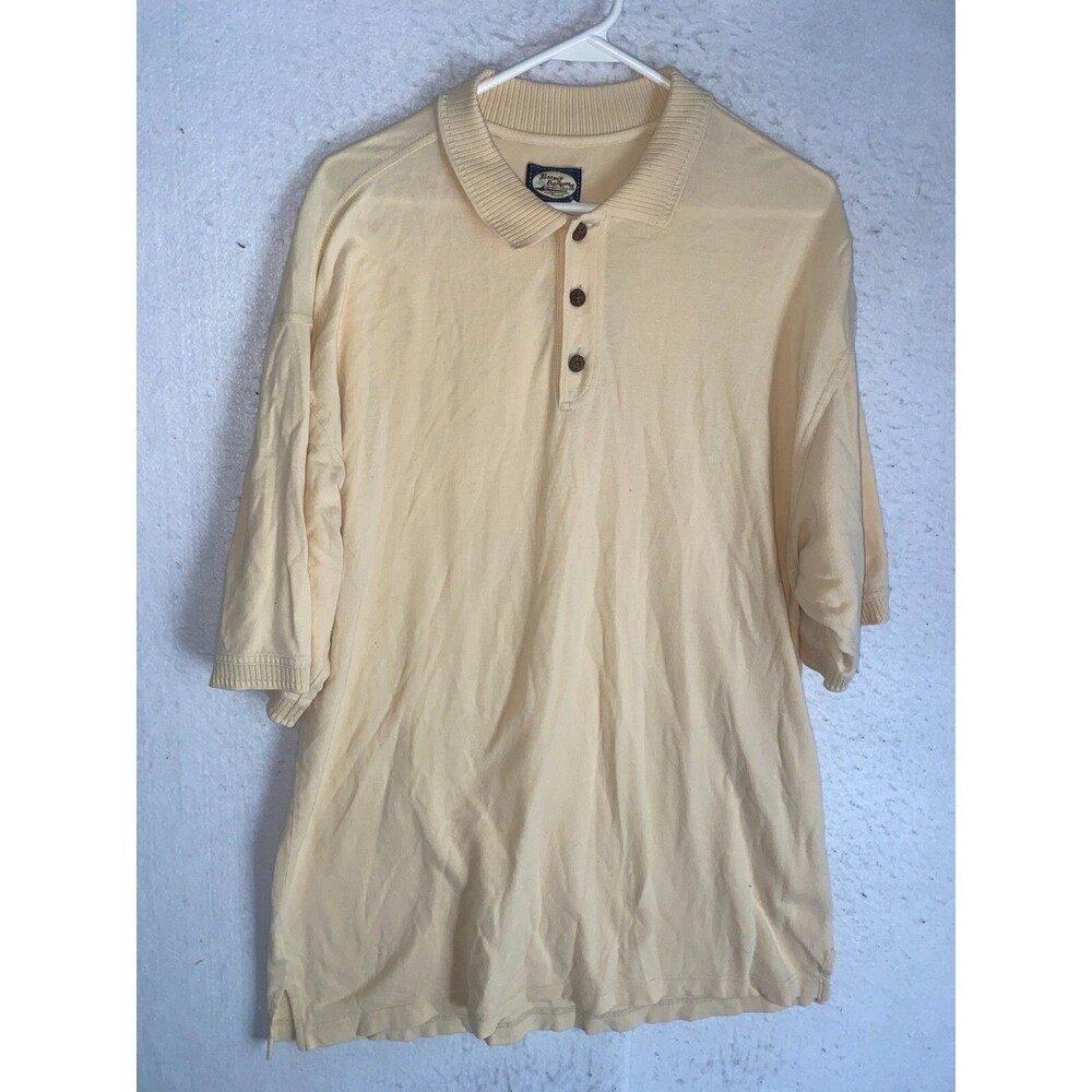 Mens sz L Tommy Bahama 100% Cotton Polo Shirt Yellow Short Sleeve 3 button